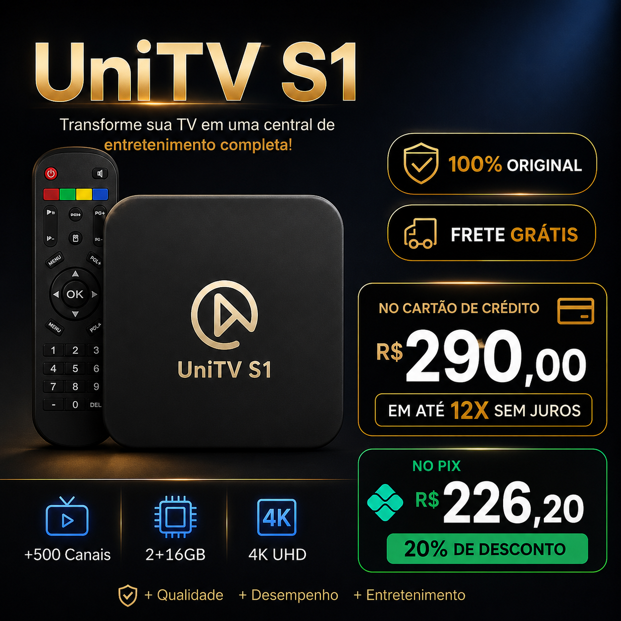 Receptor Unitv S1 Hd Wi-Fi 4K